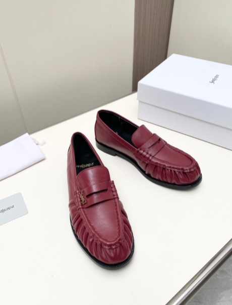 YSL burgundy smooth loafers
