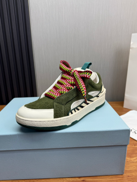 LANVIN olive and cream low-top sneakers
