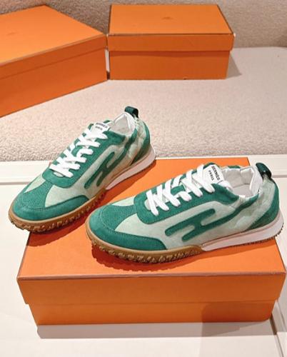 Hermes green and white patterned sneakers