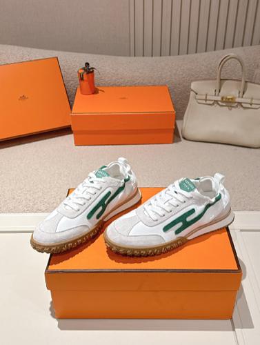 Hermes white and green patterned sneakers