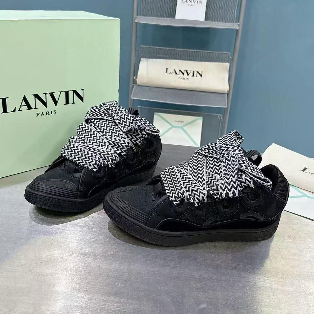 LANVIN black sneakers with thick patterned laces