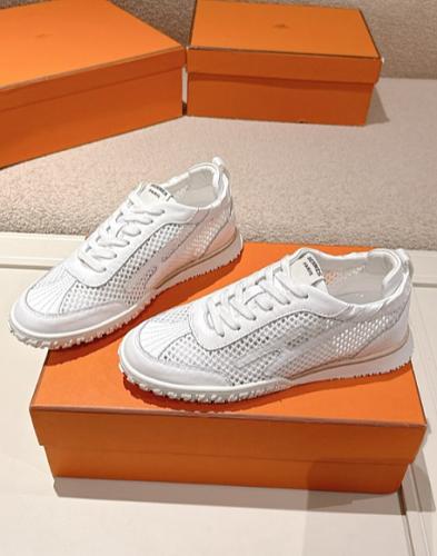 Hermes white tonal patterned sneakers