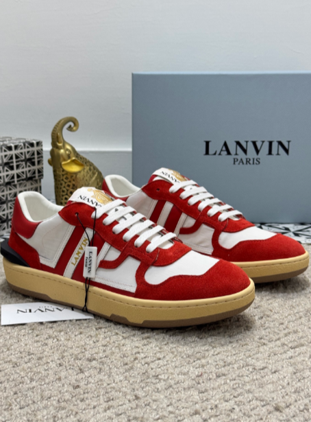 LANVIN red and white paneled sneakers
