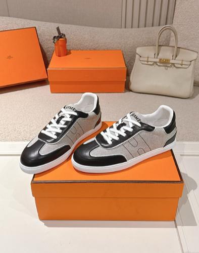 Hermes gray black and white sneakers