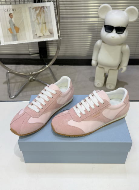 Prada pink cream-paneled low-profile sneakers