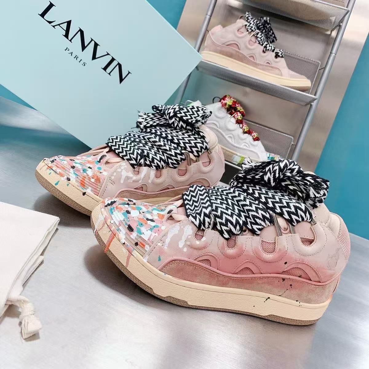 LANVIN pink patterned sneakers with thick laces