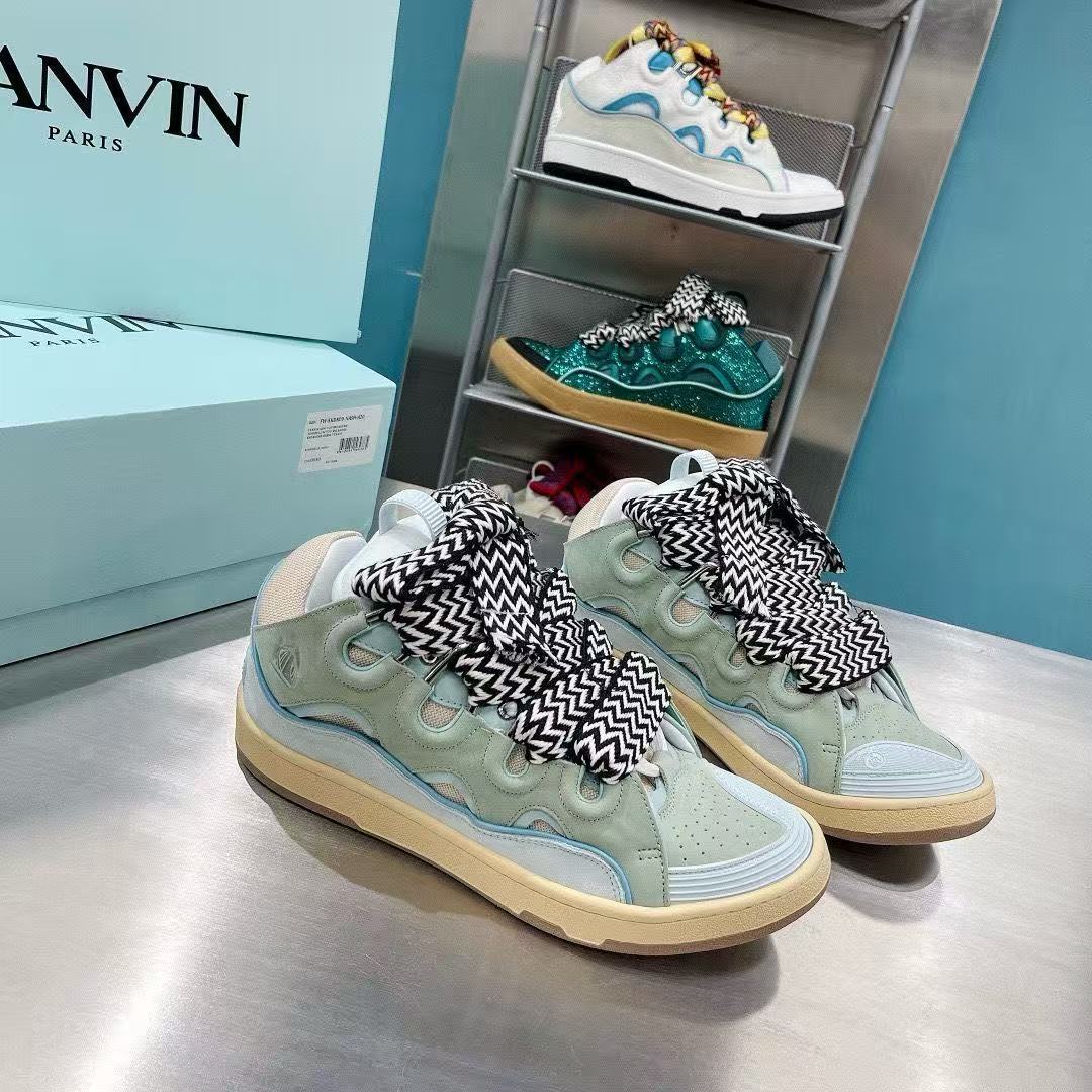LANVIN pale gray gum-sole sneakers with thick laces