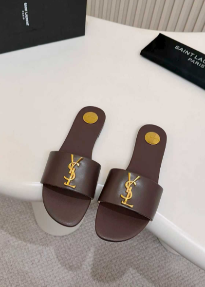YSL brown logo-strap slides