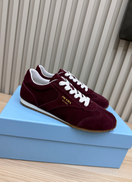 Prada burgundy low-profile lace-up sneakers