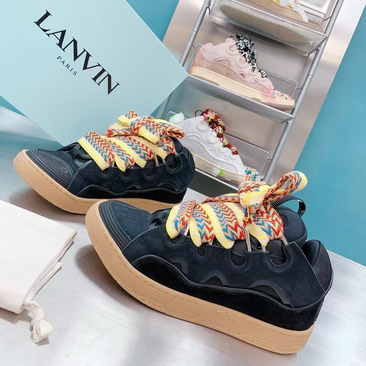 LANVIN navy gum-sole sneakers with multicolor laces