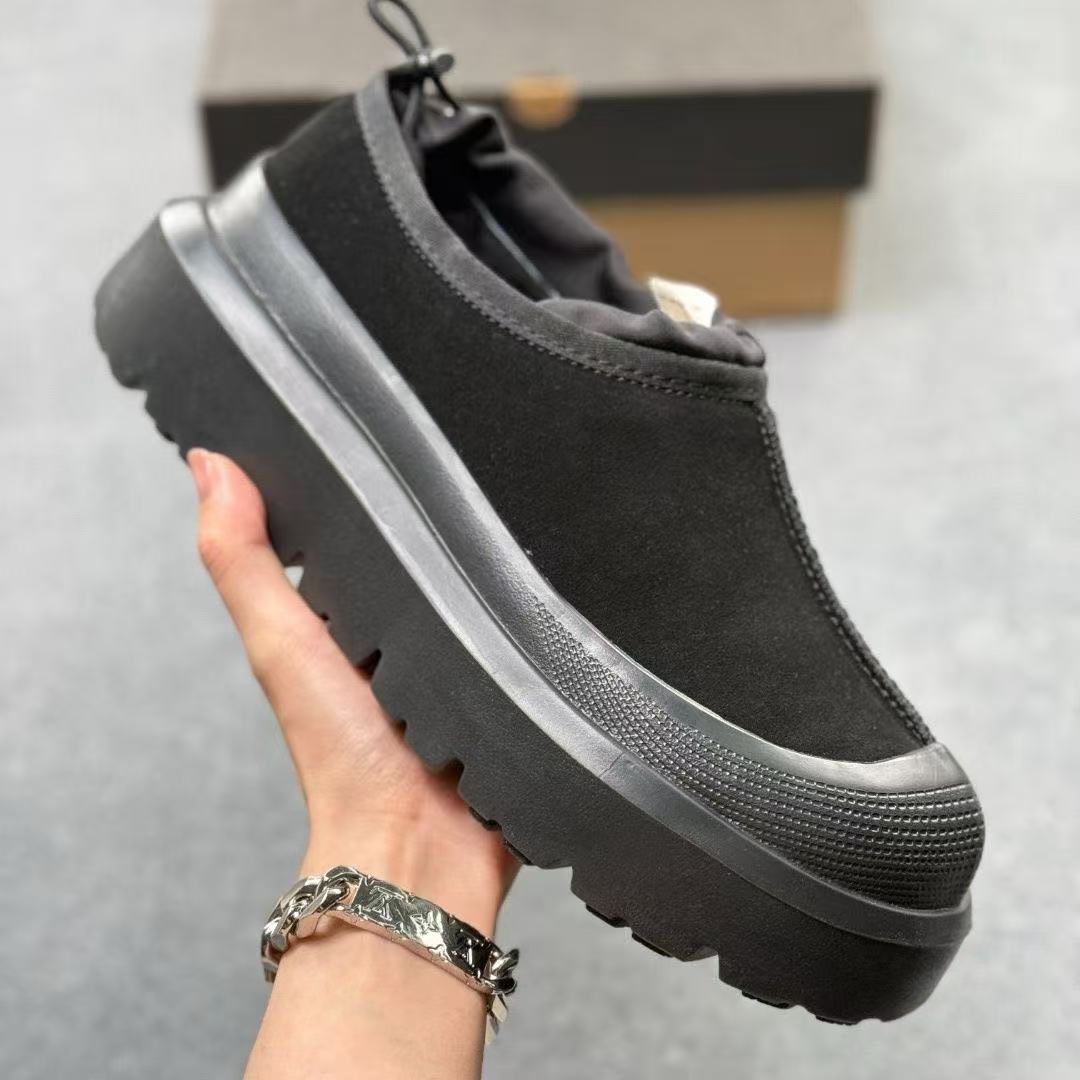 UGG black slip-on clogs with black platform sole