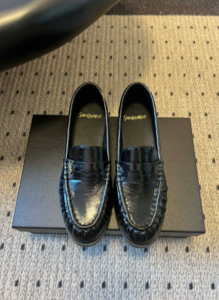 YSL black textured loafers