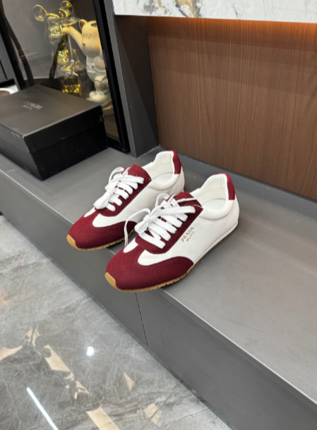 Prada burgundy white-paneled low-profile sneakers