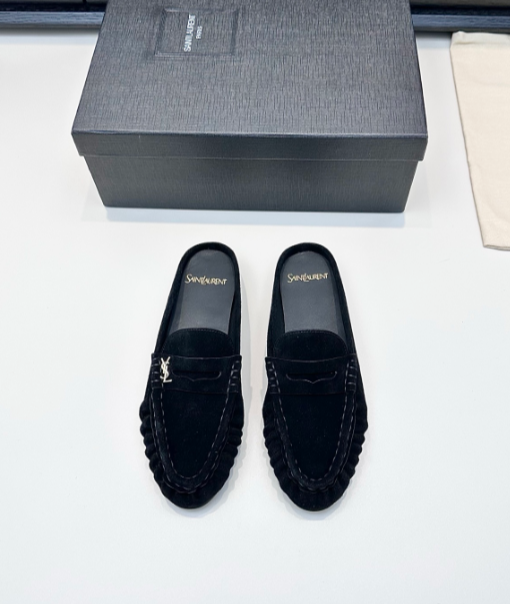 YSL black suede loafers