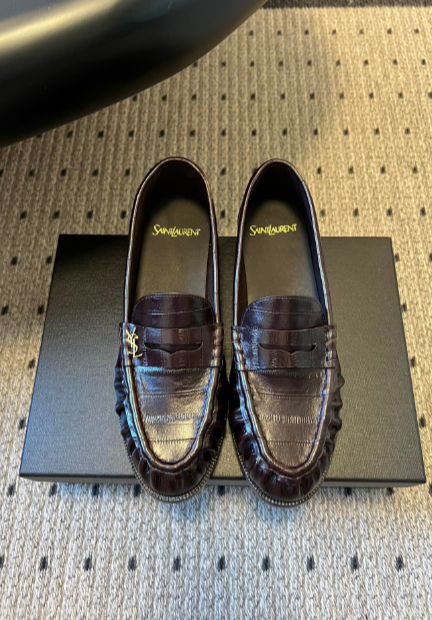 YSL dark brown textured loafers