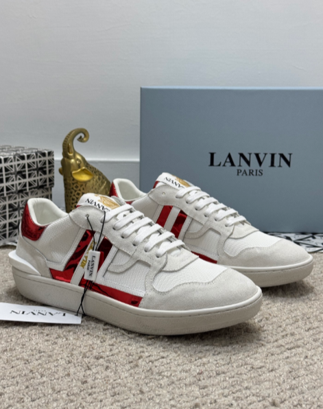LANVIN white paneled sneakers with red side trim