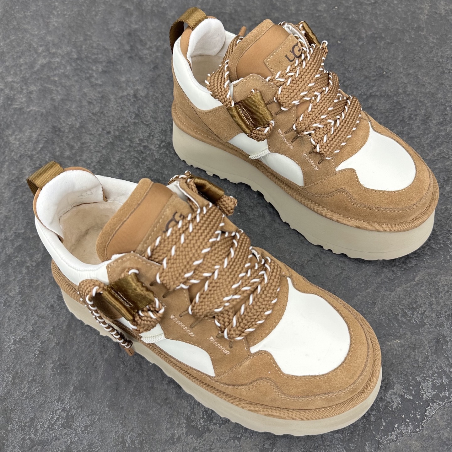 UGG tan white chunky lace-up sneakers