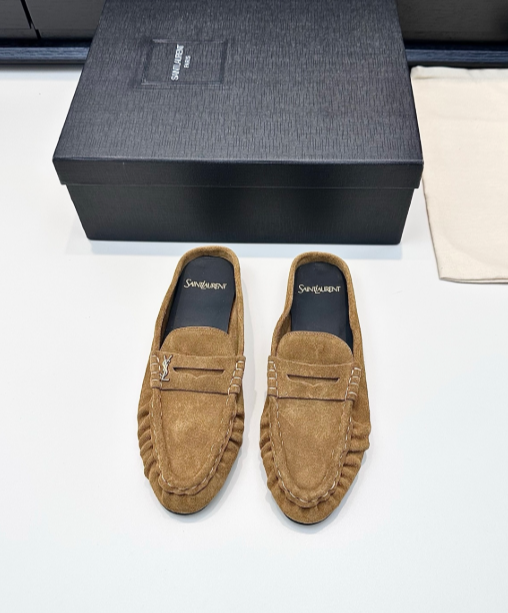 YSL tan suede loafers
