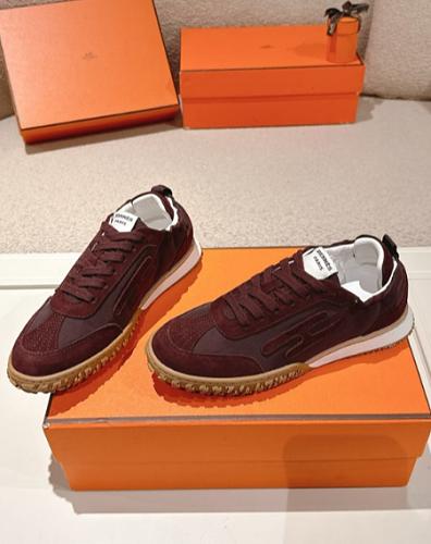 Hermes burgundy gum-sole sneakers