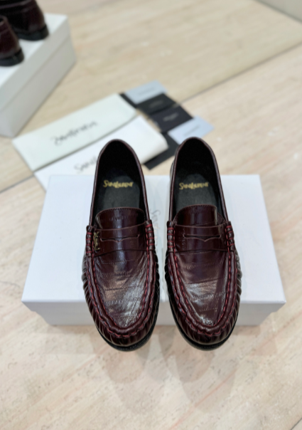YSL burgundy textured loafers