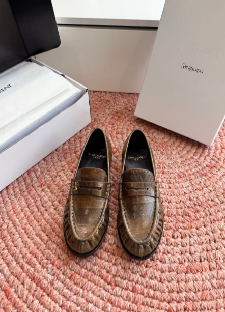 YSL brown patterned loafers