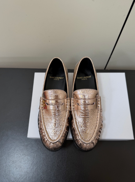 YSL beige textured loafers