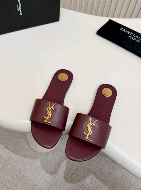 YSL burgundy logo-strap slides