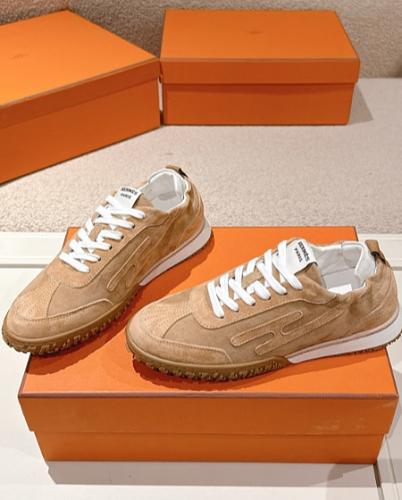 Hermes beige and white patterned sneakers