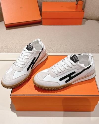 Hermes white and black gum-sole sneakers