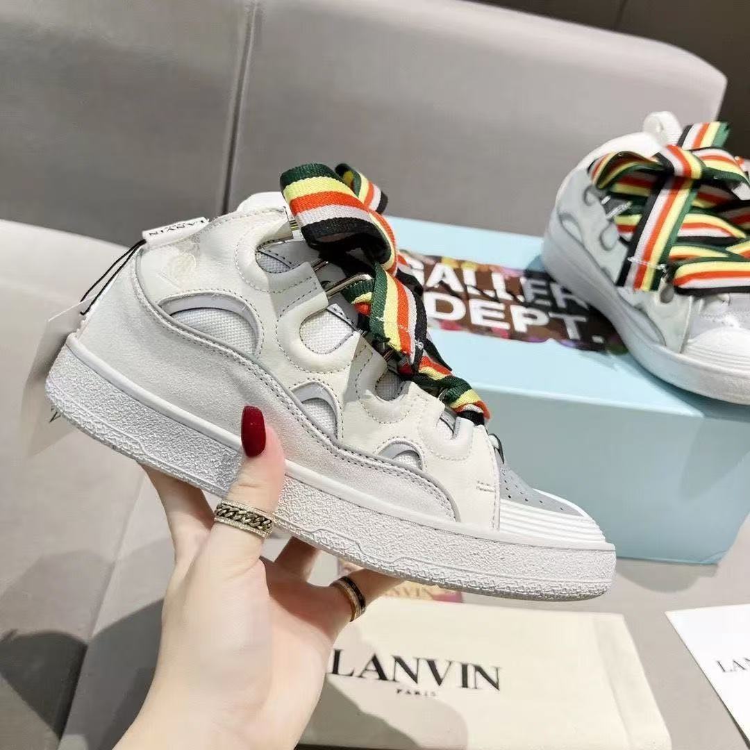 LANVIN white sneakers with multicolor striped laces