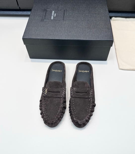 YSL dark gray suede loafers