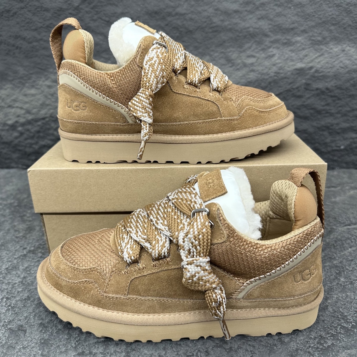 UGG tan lace-up ankle boots with cream sole
