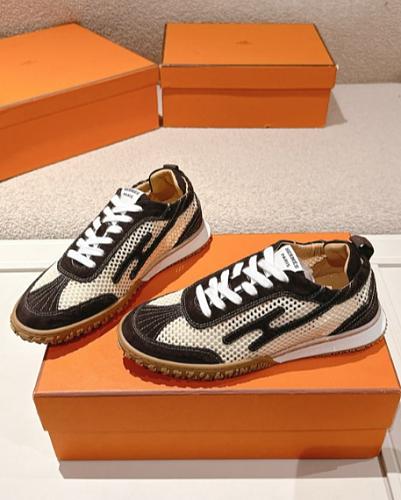 Hermes brown black and cream patterned sneakers