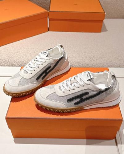 Hermes white and gray patterned sneakers