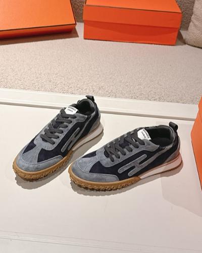Hermes gray patterned gum-sole sneakers