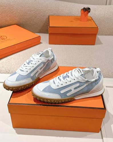 Hermes light blue and white patterned sneakers