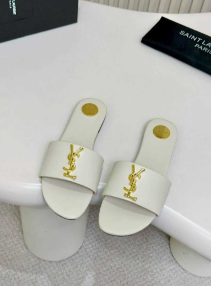 YSL white logo-strap slides