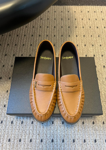 YSL tan textured loafers