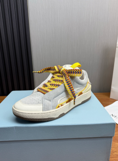 LANVIN white and yellow low-top sneakers