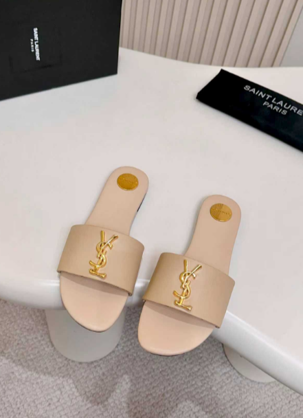 YSL beige logo-strap slides