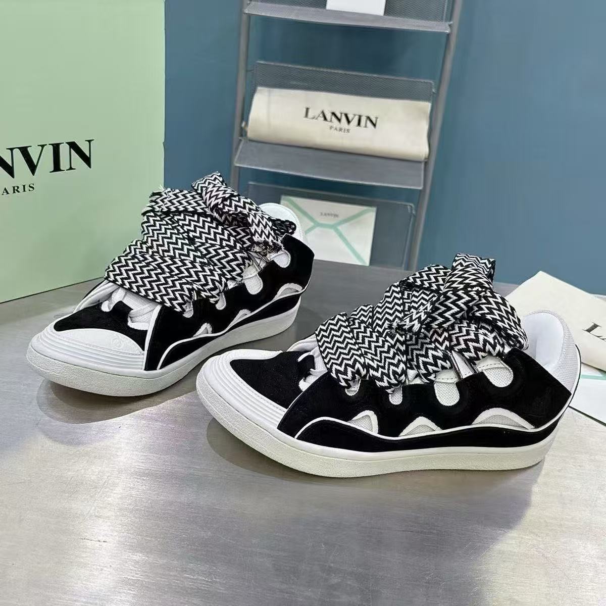 LANVIN black and white paneled sneakers with thick laces
